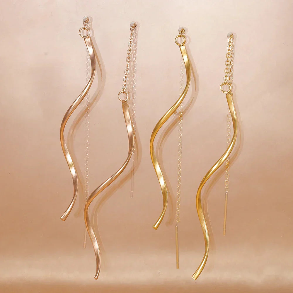 Accessories for Women Long Tassel Threader Earrings for Women Wave Shaped Simple Long Chain Earring Wedding Party Jewelry Gift