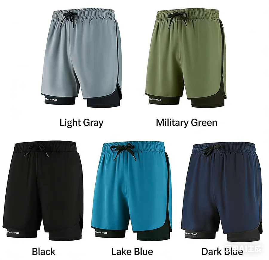 Men Fitness Built-in pocket sports Shorts Summer 2 In 1 Quick Dry Gym Beach shorts Running Double-deck Shorts Outdoor sweatpants