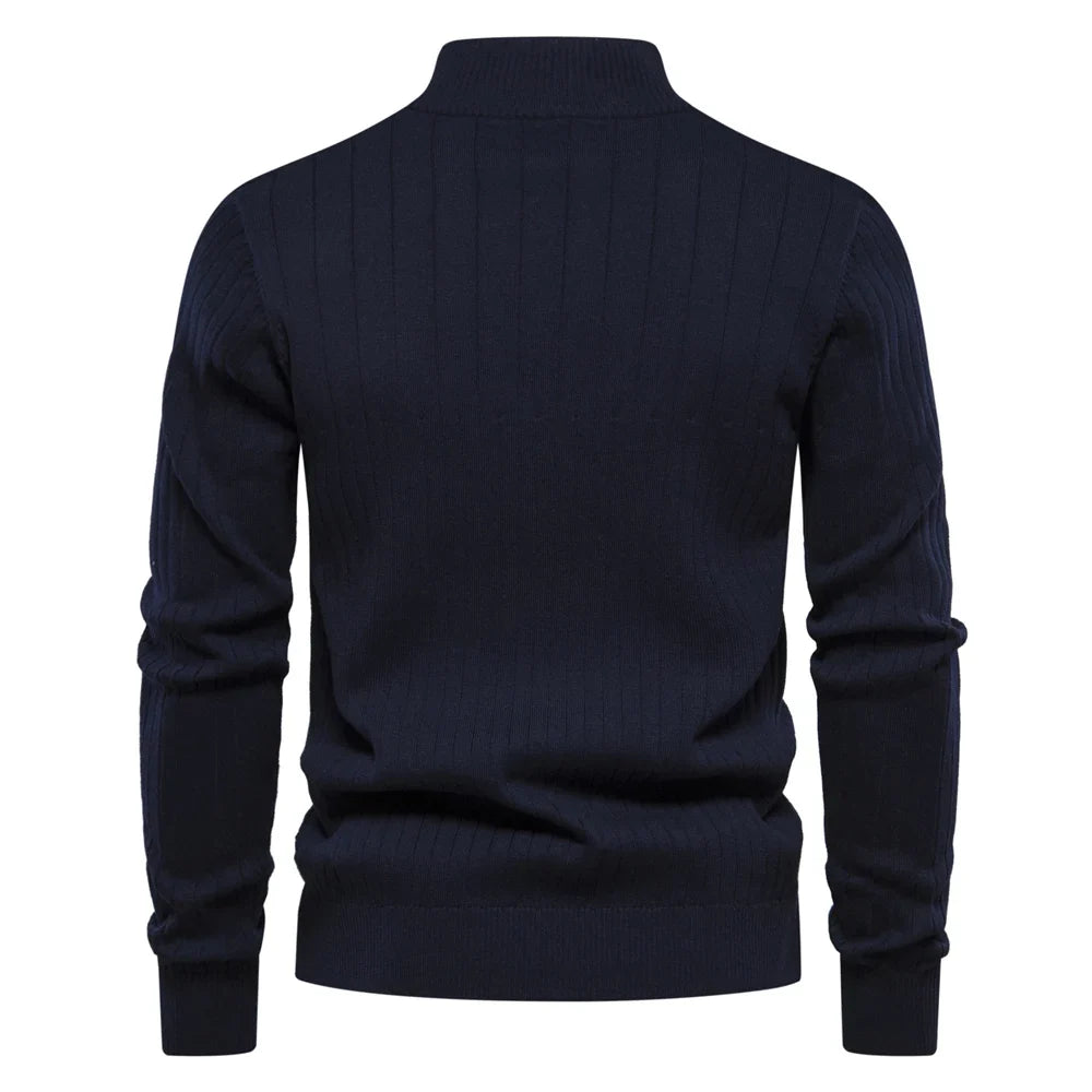 2024 Autumn Quarter Zipper Mock Neck Pullover Sweaters for Men Quality Warm Winter Cotton Knitted Men's Sweaters