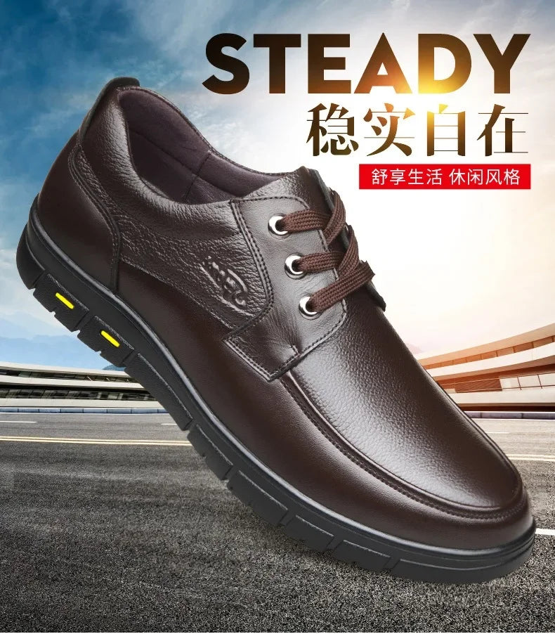 Men PU leather Casual Shoes Soft Sole Lace-up Luxury Brand Middle-aged Old Man Dad Lightweight Loafers Shoes  Zapatillas