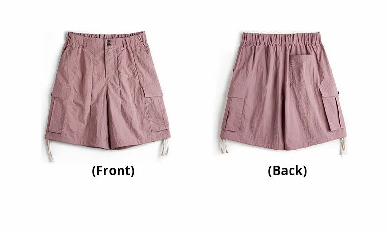 Outdoor Quick-Dry Pink Cargo Shorts Men's Summer Lightweight Woven Elastic Waist Shorts Loose Straight Bottoms for Sports