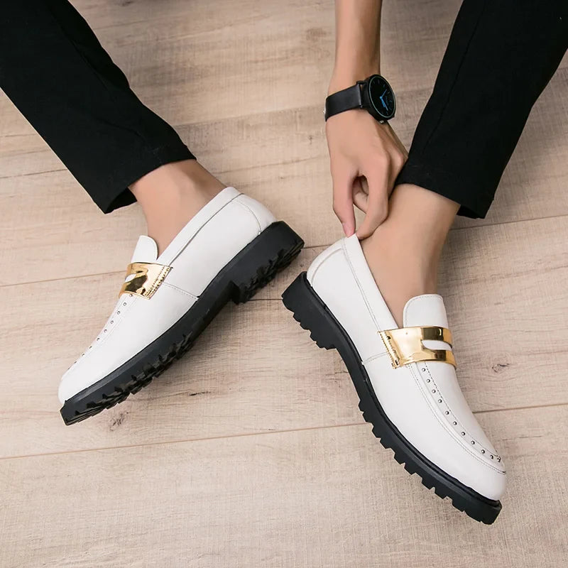 Fashion Classic Thick Sole Men's Penny Loafers Slip-On Business Dress Shoes Gentleman Metal Buckle Formal Black Shoes