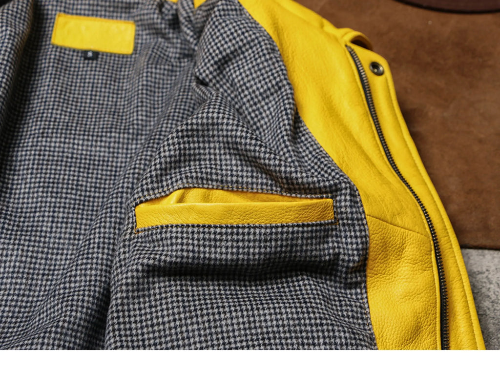 Spring Autumn Cool Handsome Short Yellow Soft Pu Leather Jacket Men Turn-down Collar Luxury Designer Clothes 2025