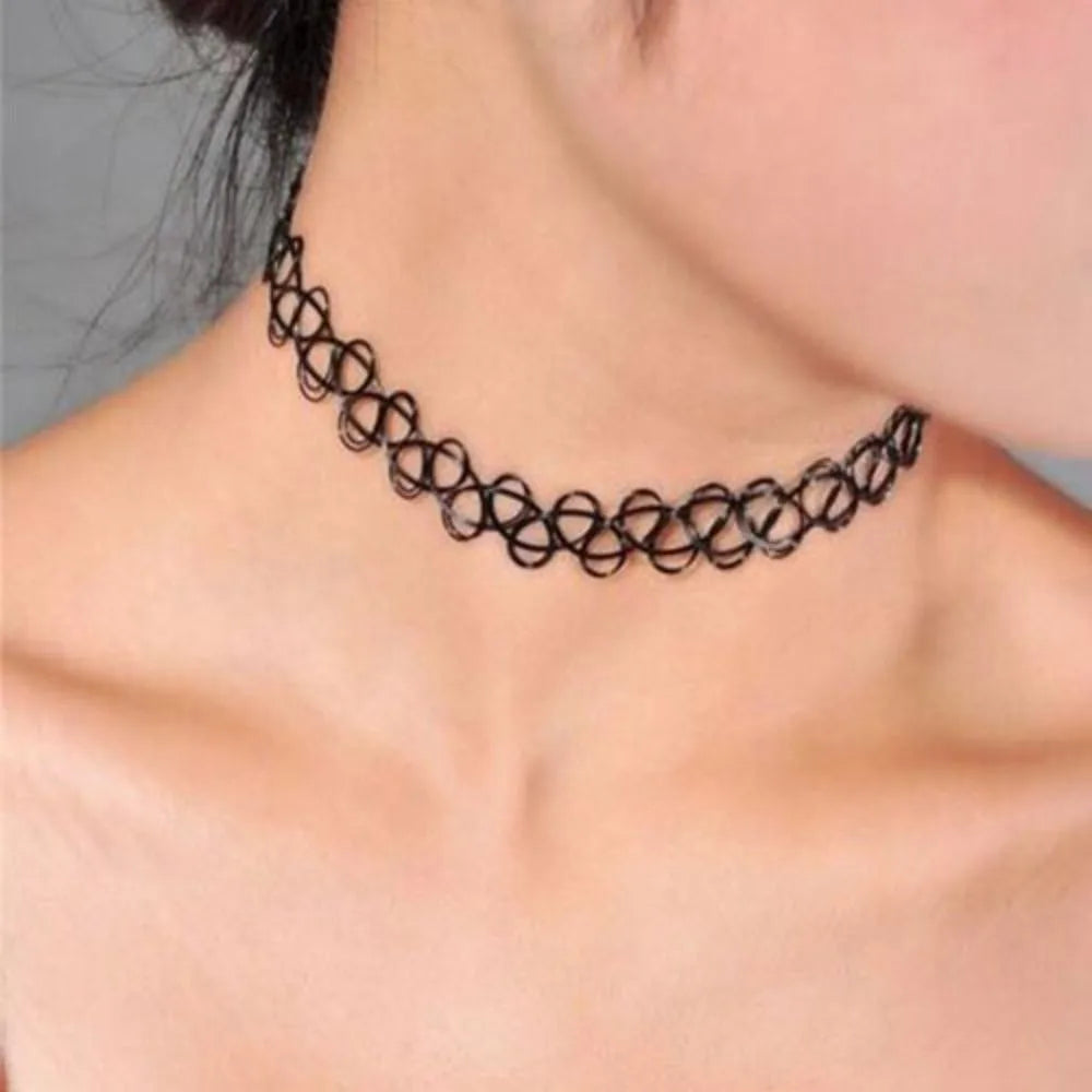 Choker Necklace Vintage Elastic Tattoo Choker Multi Color Fashion Retro Necklace Stretch Braided Fish Thread Gothic Jewellery