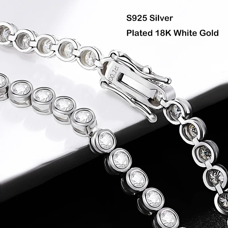 Bezel Full 2/3mm D Color Moissanite Tennis Necklace for Women S925 Silver Plated 18K Gold GRA Certified Diamond Bracelets
