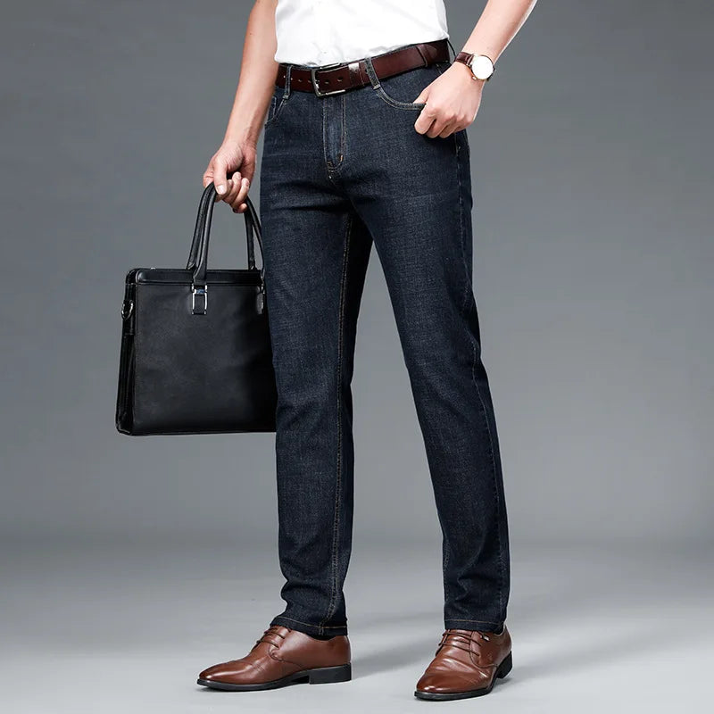 Mens Fashion Jeans Straight Leg Stretch Slim Fit Denim Pants Comfortable Soft Business Denim Trousers Male Classic Clothing 2025