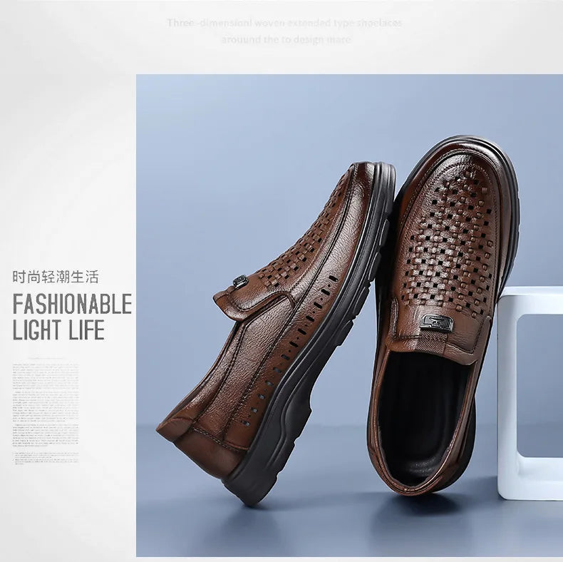 Summer New Designer Hallow Leather Shoes Man Breathable Soft Sole Business Casual Shoes Male Fashion Loafers Shoes for Man