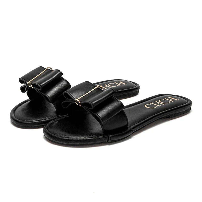 Women's Flat Shoes New Summer Bow Casual Slippers Black Commuting Women's Shoes