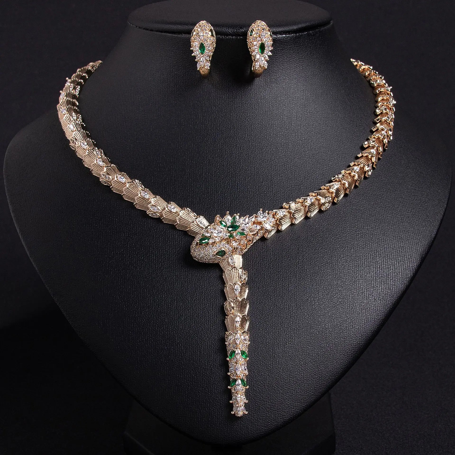 Fashion Micro Zircon Serpentine Snake Necklace And Earring Jewelry Set for Women Elegant Banquet High Spirit Accessory Combo