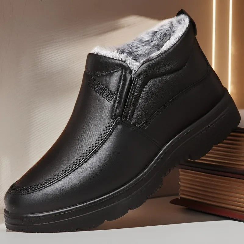Winter Mens Cotton Shoes Plush Warm Snow Boots Casual Leather Ankle Boots for Men Non-slip Platform Boot Big Size48 Botas Hombre