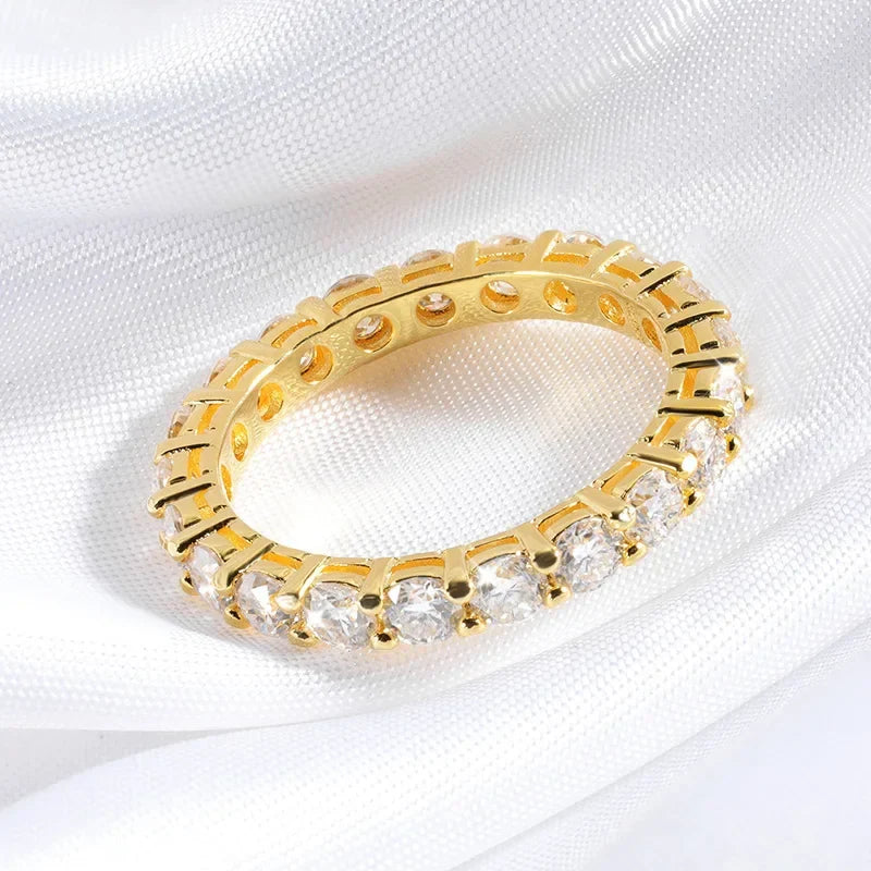 18k Gold Plated 3/3.5mm All Moissanite Diamond Rings for Women Wedding Full Eternity Bands 925 Sterling Silver Jewelry