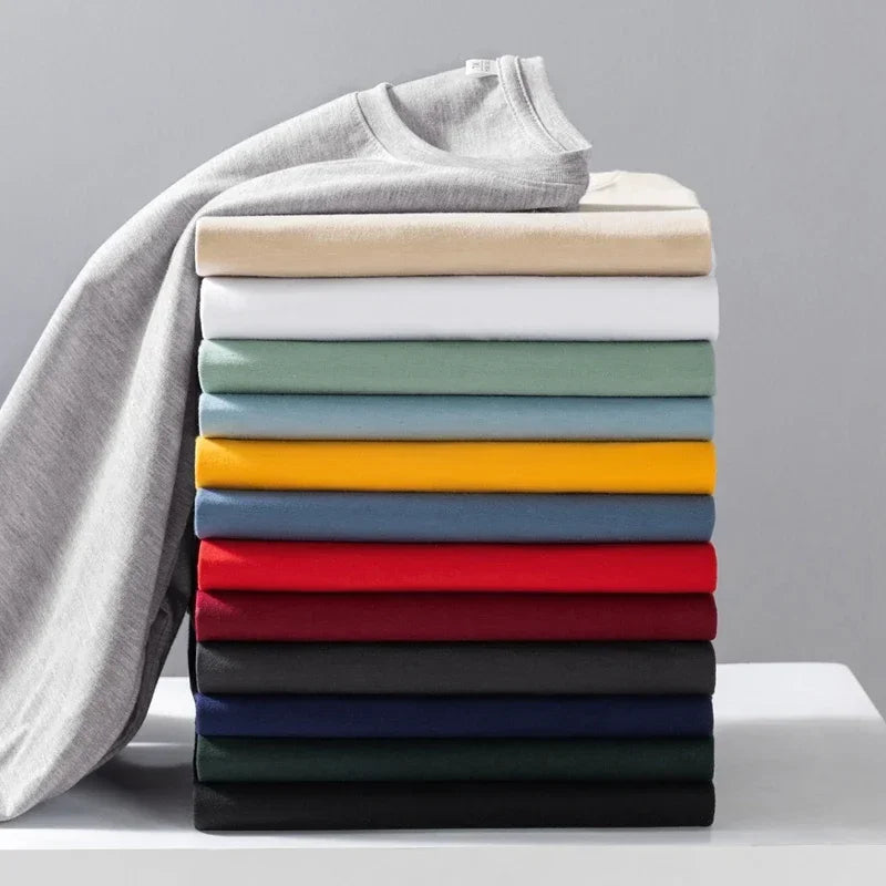 Men's Solid Color round Neck Long Sleeve T-Shirt Cotton Summer Comfortable Breathable Casual Top in Various Colors