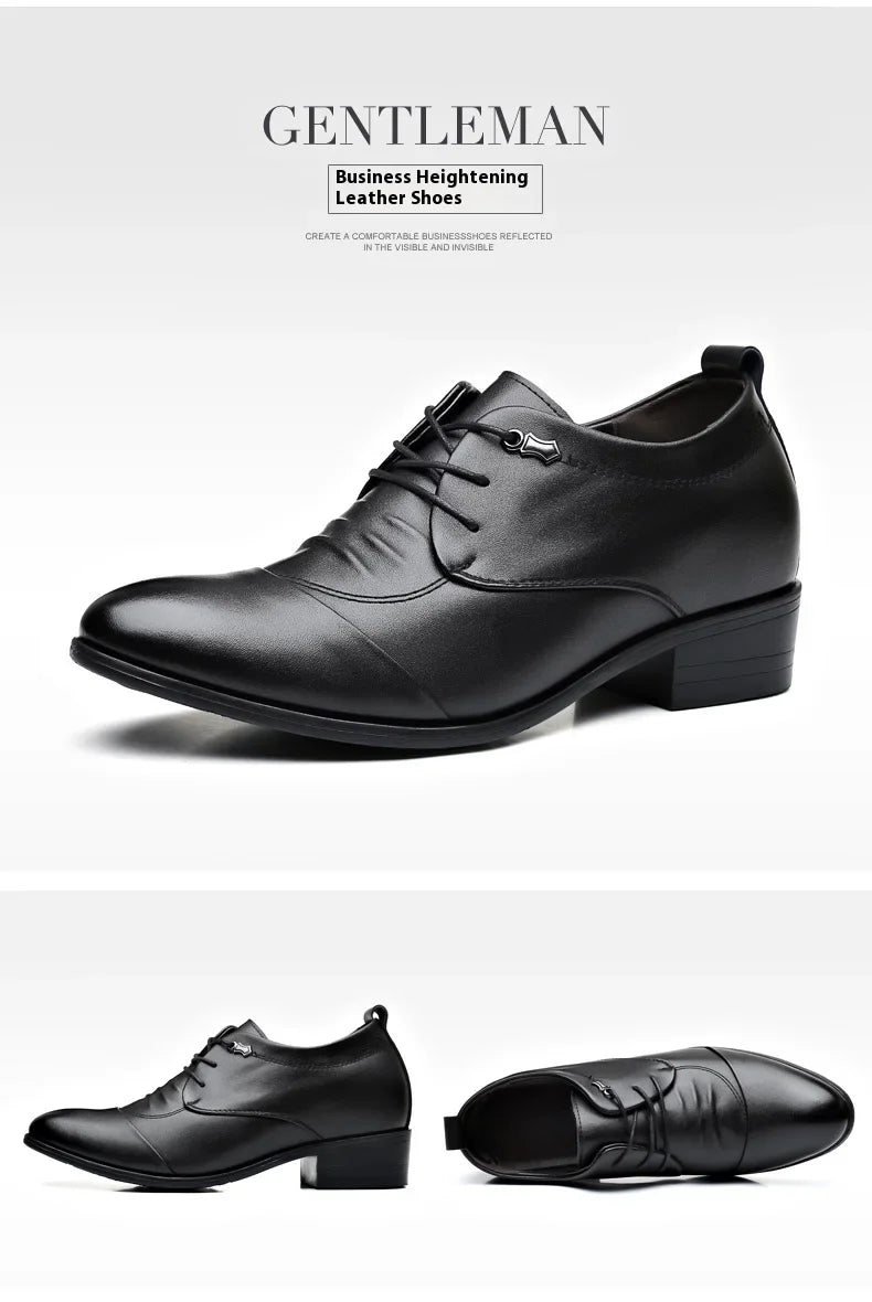 Business Men Oxford Leather Shoes Elevator Man Height Increase Insole 6CM White Black Thick Soled Formal Casual Shoes