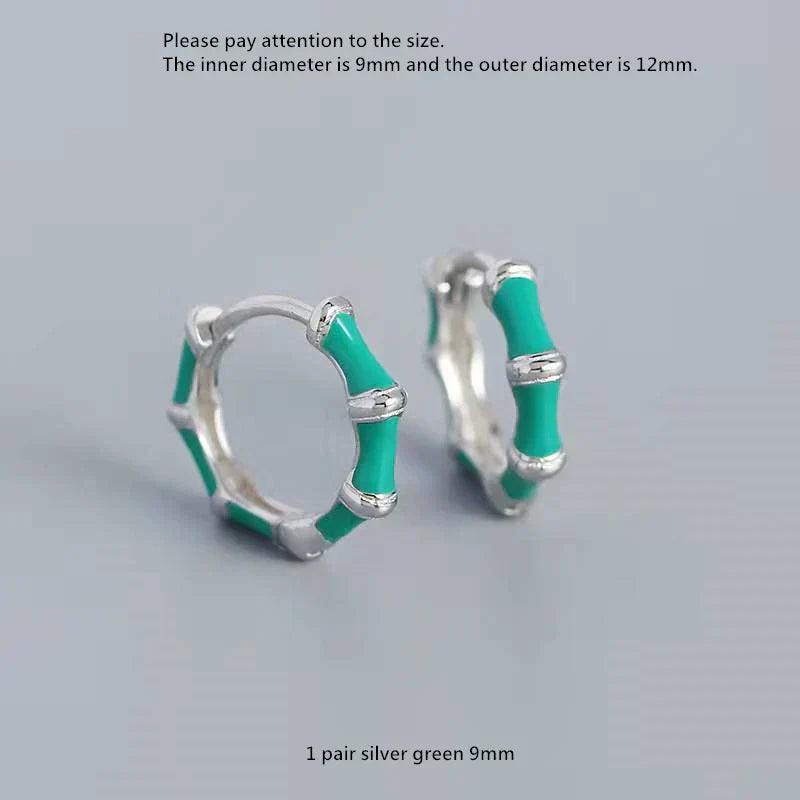 925 Sterling Silver Earring Colorful Dripping Oil Material Ear Ring Ear Buckle Rhombus Shape Trend Wild Girl Women Boy Ear Jewel