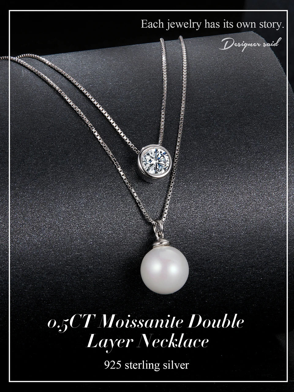 Moissanite Pearl Necklaces for Women, Dainty 925 Sterling Silver Choker Double Layer Necklace Elegant Jewelry Necklaces