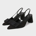 2026 Patent Leather Pointed Toe Heeled Sandals Women Elegant Bow Decoration Chunky Heel Pumps Luxury Designer Heels for Ladies