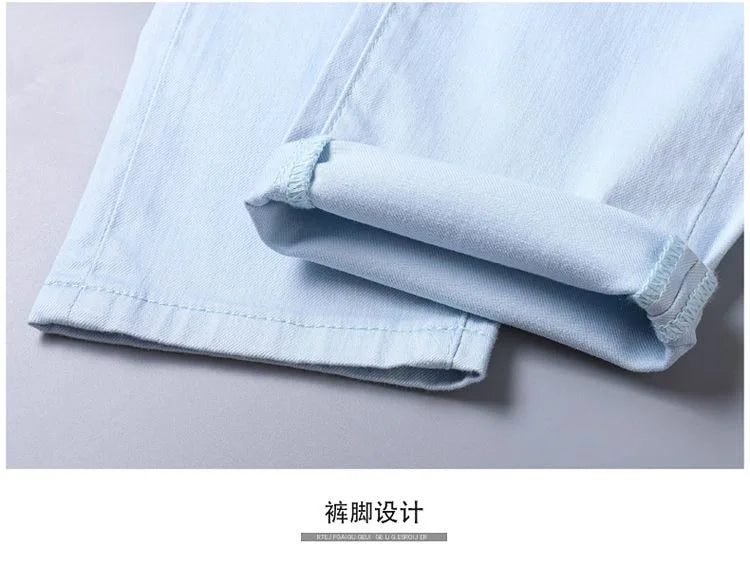 2024 Spring and Autumn New Fashion Solid Color Straight Leg Stretch Jeans Men's Casual Slim Comfortable Breathable Denim Pants