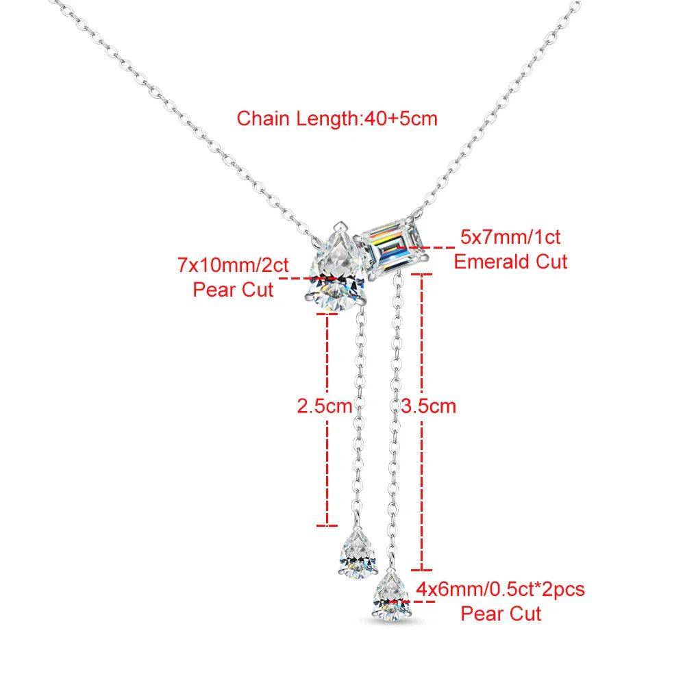 4cttw Emerald Pear Cut Moissanite Pendant Necklace for Women Sparkling Multi Stone Pendant S925 Silver Wedding Party Jewelry