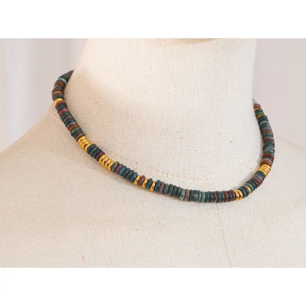 Colorful Natural Stone Beads Handmade Chain Y2K Fashion Necklace for Women Stainless Steel Waterproof Collar Jewelry Gift
