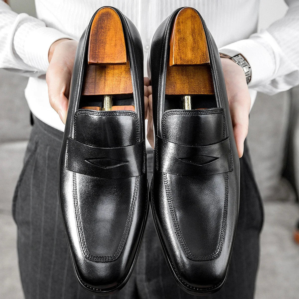 Men's Genuine Leather Shoes Loafer Handmade Shoes Antiskid Elegant Gentleman Oxford Shoes Simple British Style Wedding Shoes