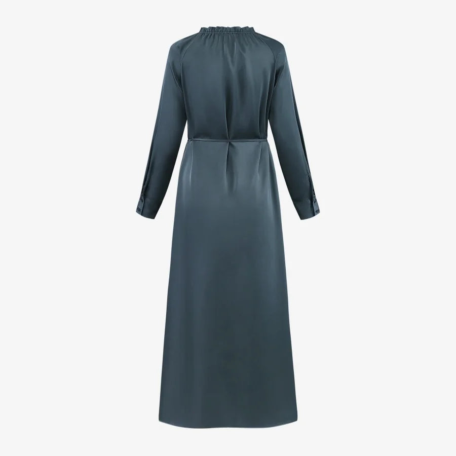 AW25 satin dress elegance lady ruffled neck woman clothes with Removable belt
