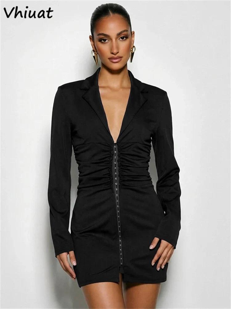 Women Elegant Mini Fashion Blazer Dress Long Sleeve Wrap Summer Autumn Sexy Evening Party Night Club Dress 2026