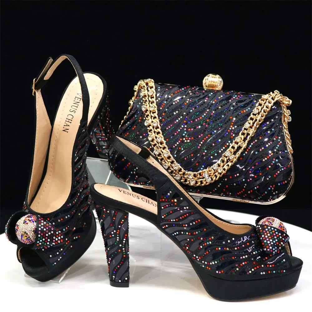 Italian Shoes And Bag Sets For Evening Party With Stones