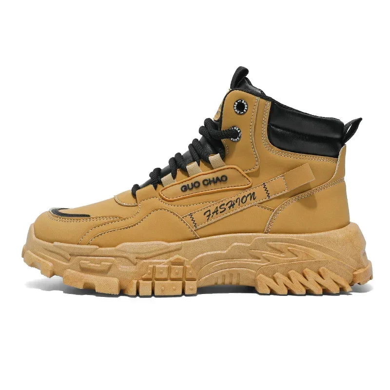 Platform Knight Shoes for Men Casual Sneakers Mens Ankle Boots Leather Men's Safety Dress Boots High-top Cowboy Working Boots