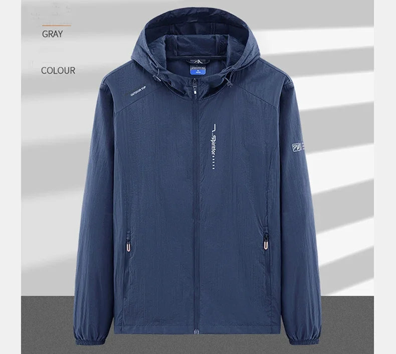 UPF50+ Summer Outdoor Quick Dry Sun-Protective Thin Jacket Men Hiking Fishing Cycling Hooded Gym Sport Ultra Light Windbreaker