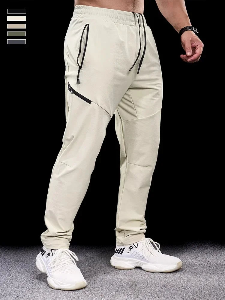 New Autumn Winter Men Quick-drying Sports Casual Trousers Gym Fitness Running Training Clothes Micro-elastic Zipper Pocket Pants