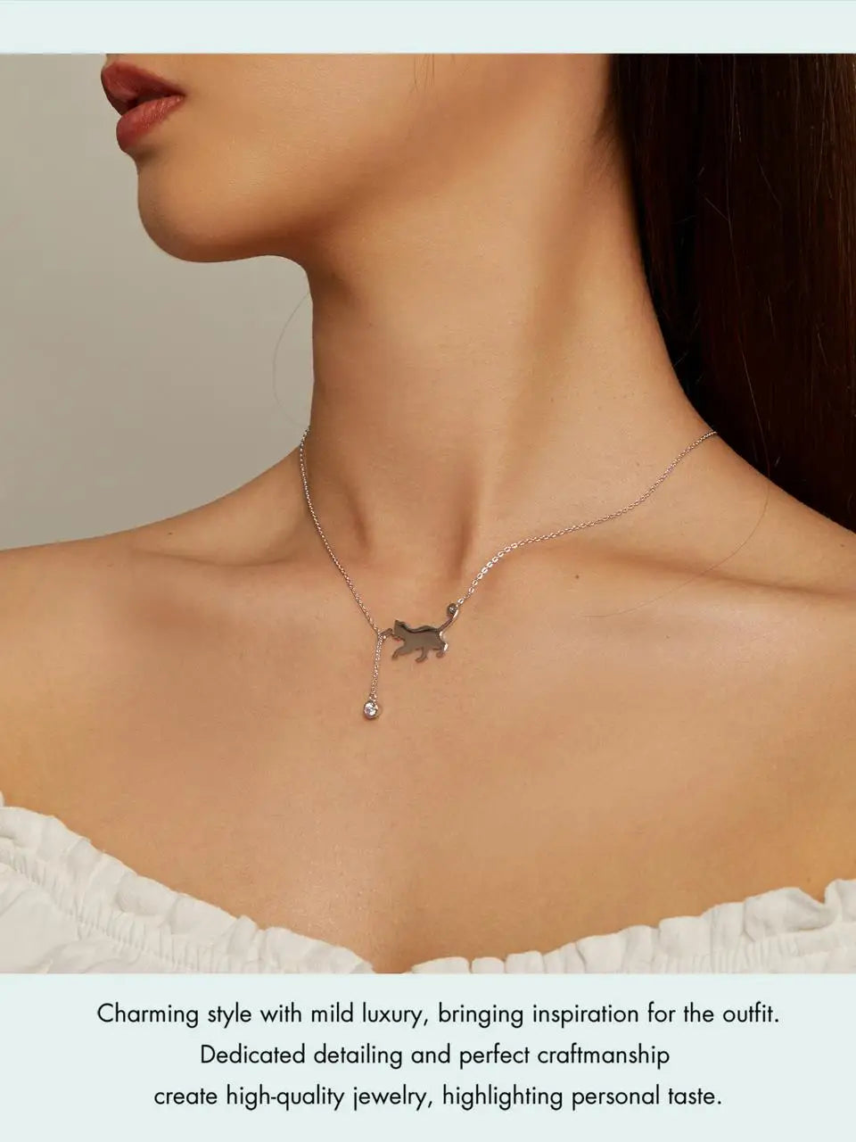 S925 Sterling Silver Cat Necklace Cute Silver Cat Pendant Collarbone Necklace for Women SCN232 3 Colors