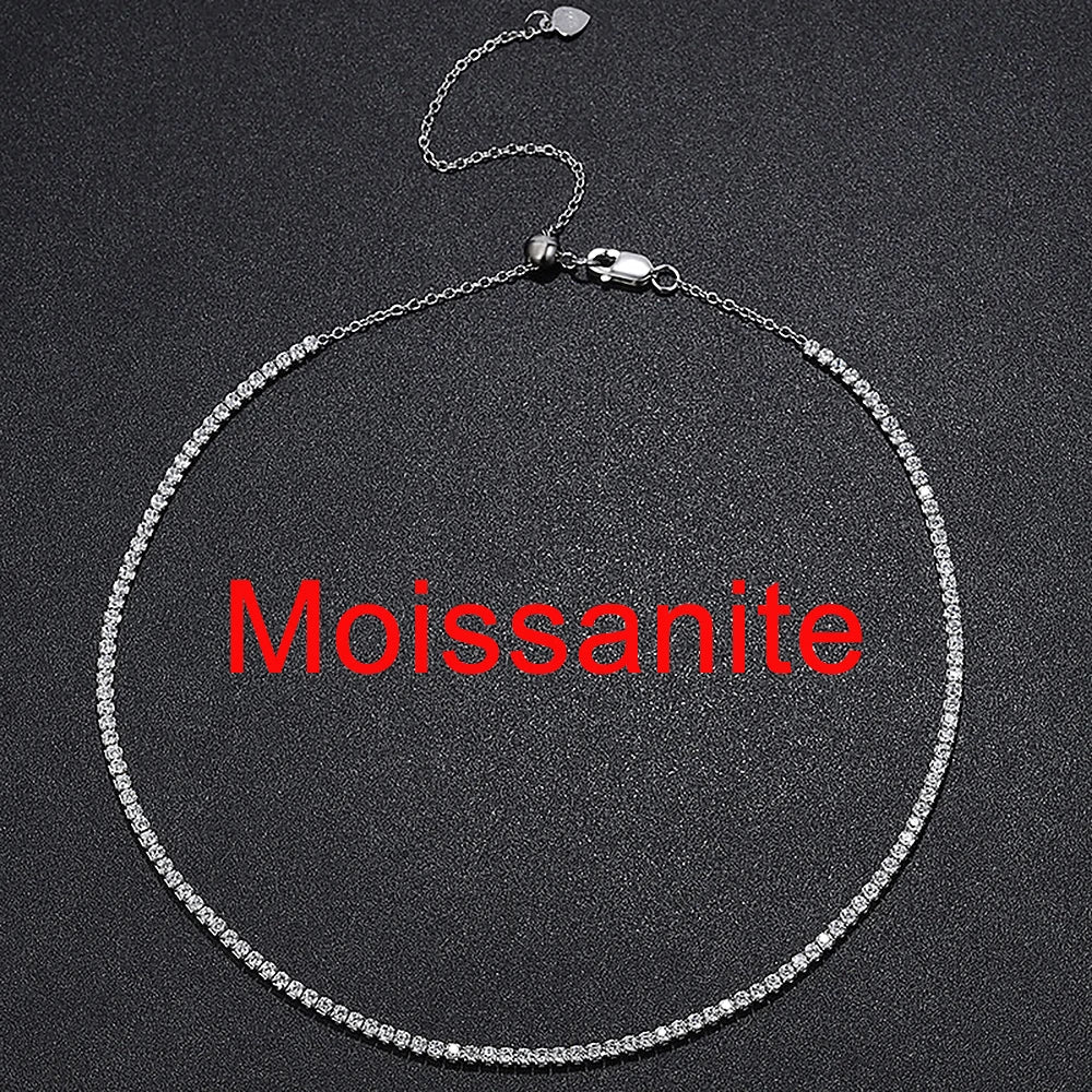 2mm All Moissanite Tennis Necklace for Women 925 Silver Plate 18K Gold Choker Chain Sparking Diamond Riviera Necklace Adjustable