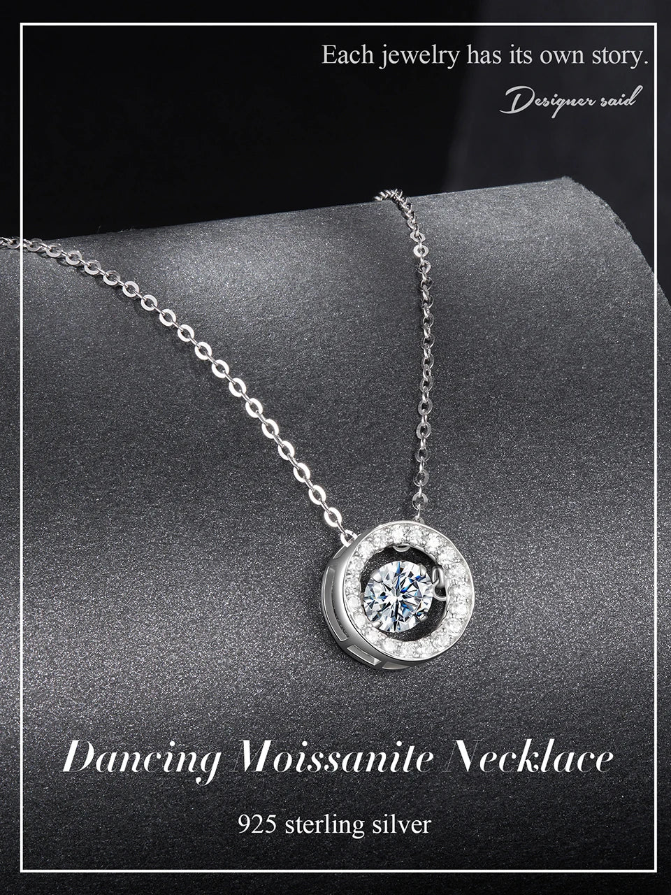 0.5CT Dancing Moissanite Necklace 925 Sterling Silver Halo Round Pendant Link Necklace for Women Wedding Jewellry Gift