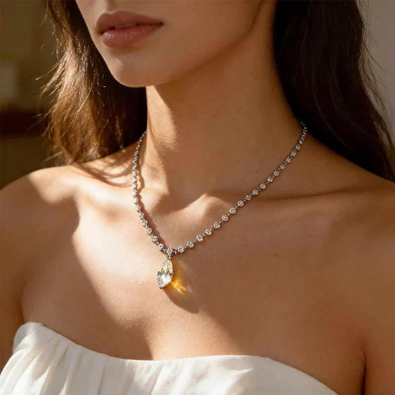 18k Plated Marquise Cut Moissanite Tennis Necklace for Women Choker Lab Diamond D Color Chain 925 Sterling Silver Jewelry