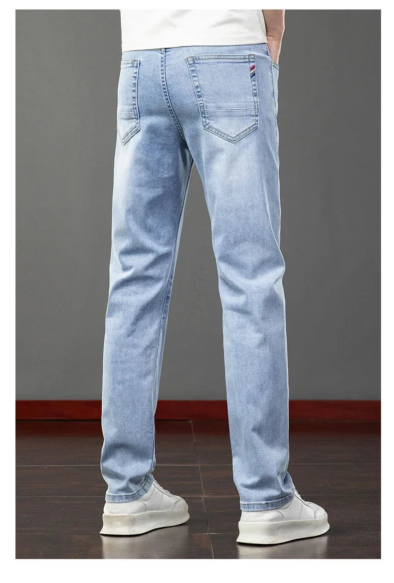 2026 Summer Men's Jeans Slim Fit Jeans Thin Stretch Straight Light Business Casual Denim Long Pants Male Classic Style Brand