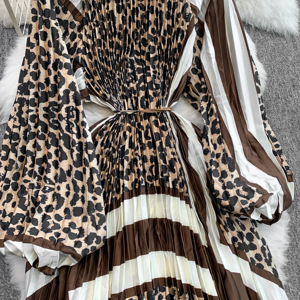 Printed round Ne Lantern Sve Dr Women's Single Button Waist Cinch Maxi Skirt Long Dr Commute Sle Autumn