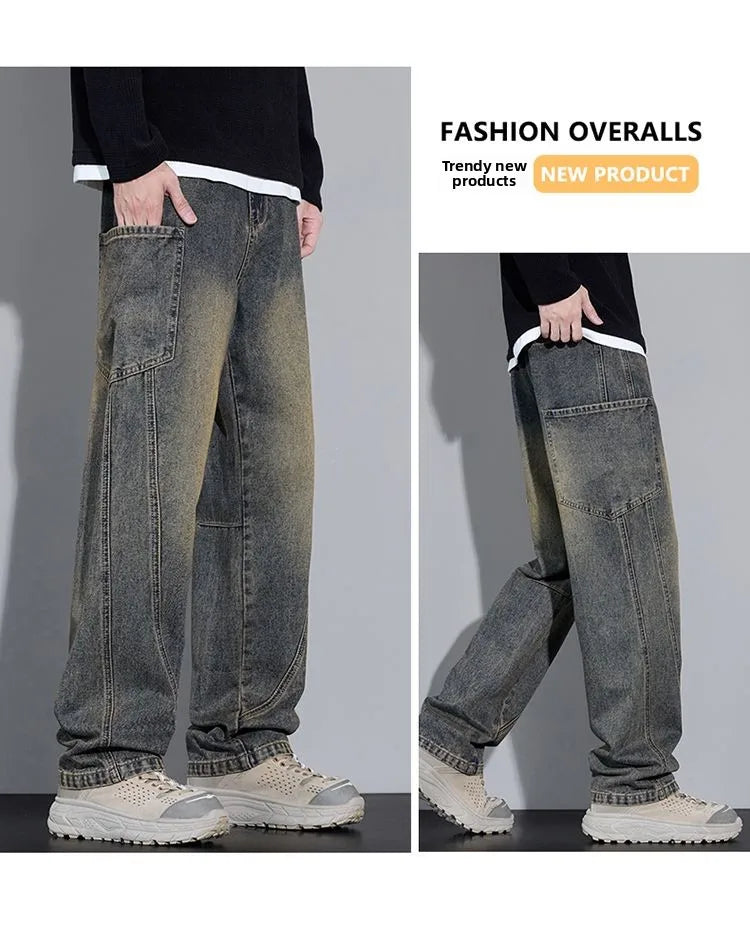 Men's Autumn and Winter New American Style Trendy Jeans with Straight Pockets and Versatile Blue Jeans in Three Colors To Choose