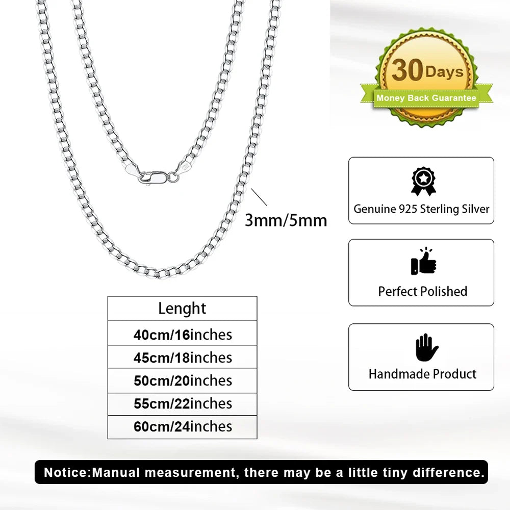 Italian 925 Sterling Silver 2.6mm 3.7mm 5.0mm Flat Mariner Chain Necklace for Women Men Fashion Silver Jewelry SC78