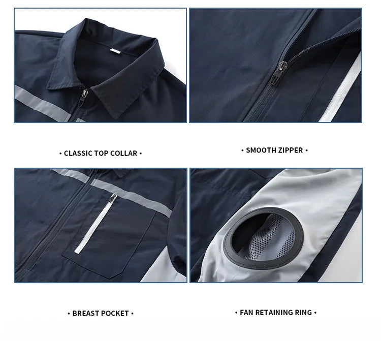 New Men'S Outdoor Fishing With Fan Clothes Construction Site Driving Heatstroke Prevention Cooling Work Coat(Without Power Bank)