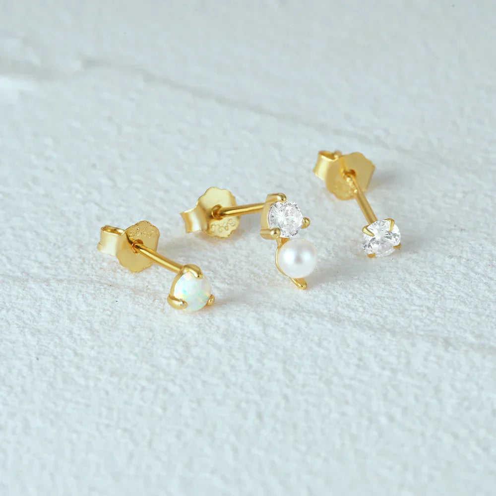 925 Sterling Silver 3pcs/set Cute Chians Stud Earrings Set Fashion Zircon Crystal Women Girls Gift Fine Jewelry Set