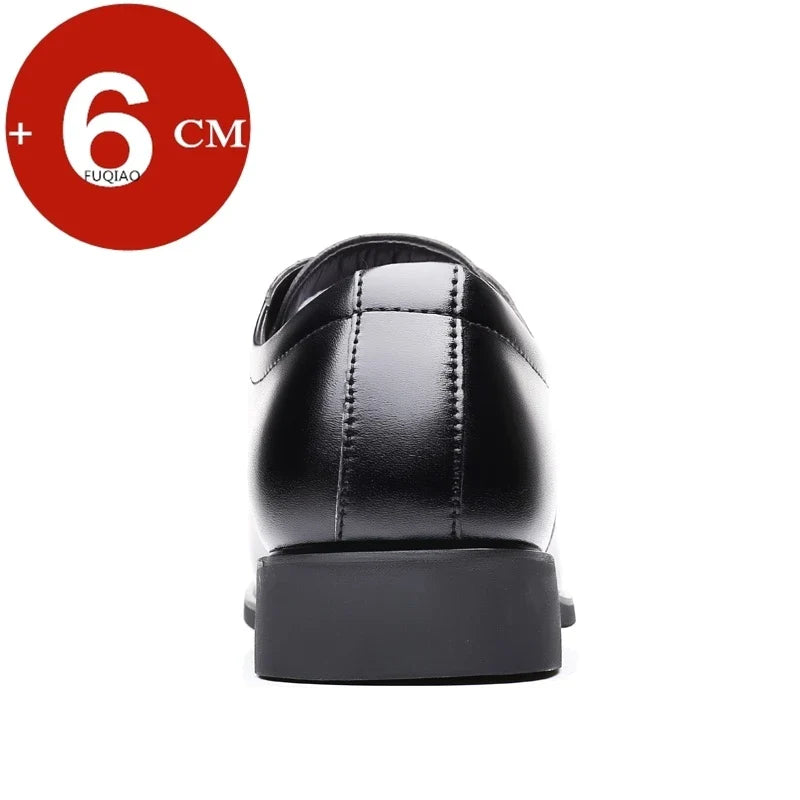 Men Height Increasing Shoes 6cm Inner Lift Black Formal Dress Shoes Lace Up Business Casual Elevator Shoes for Wedding Banquet