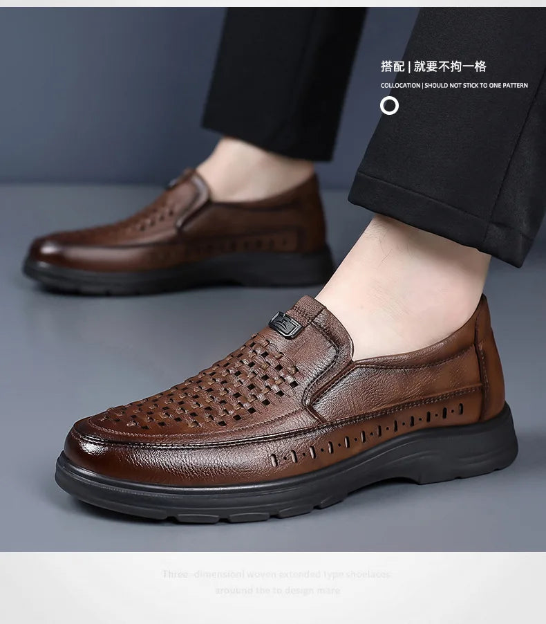 Summer New Designer Hallow Leather Shoes Man Breathable Soft Sole Business Casual Shoes Male Fashion Loafers Shoes for Man