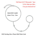 Round Bezel Full 0.1CT 3mm D Color Moissanite Diamond Link Bracelet for Women 925 Silver Adjustable 17-22cm Finger Chain