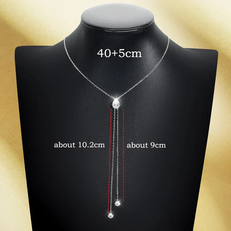 1-2CT Pear Cut Moissanite Long Necklace for Women Luxury Jewelry Female Neck Chain Solid Silver 925 Pendant Lab Diamond