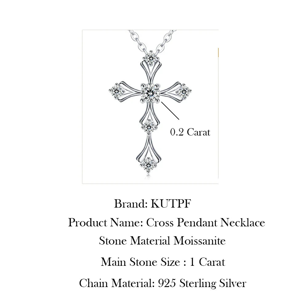 Crucifix Faith Cross Moissanite Pendant Necklace White Gold Plated 925 Sterling Silver Unisex Jewelry Hip Hop Goth Style Gift