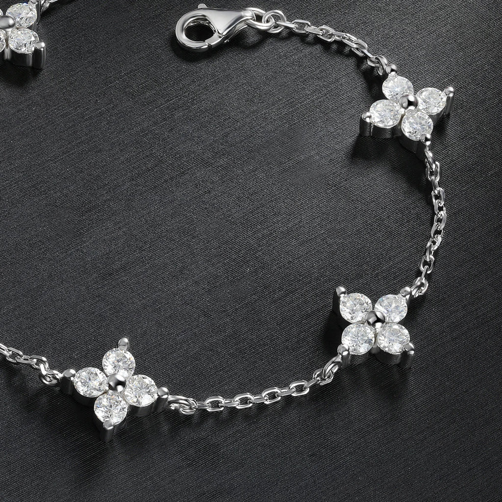 Clover GRA Certified 2cttw D Color Moissanite Bracelet for Women Girl 925 Silver Pass Diamond Test Hand Link Bracelets Gift