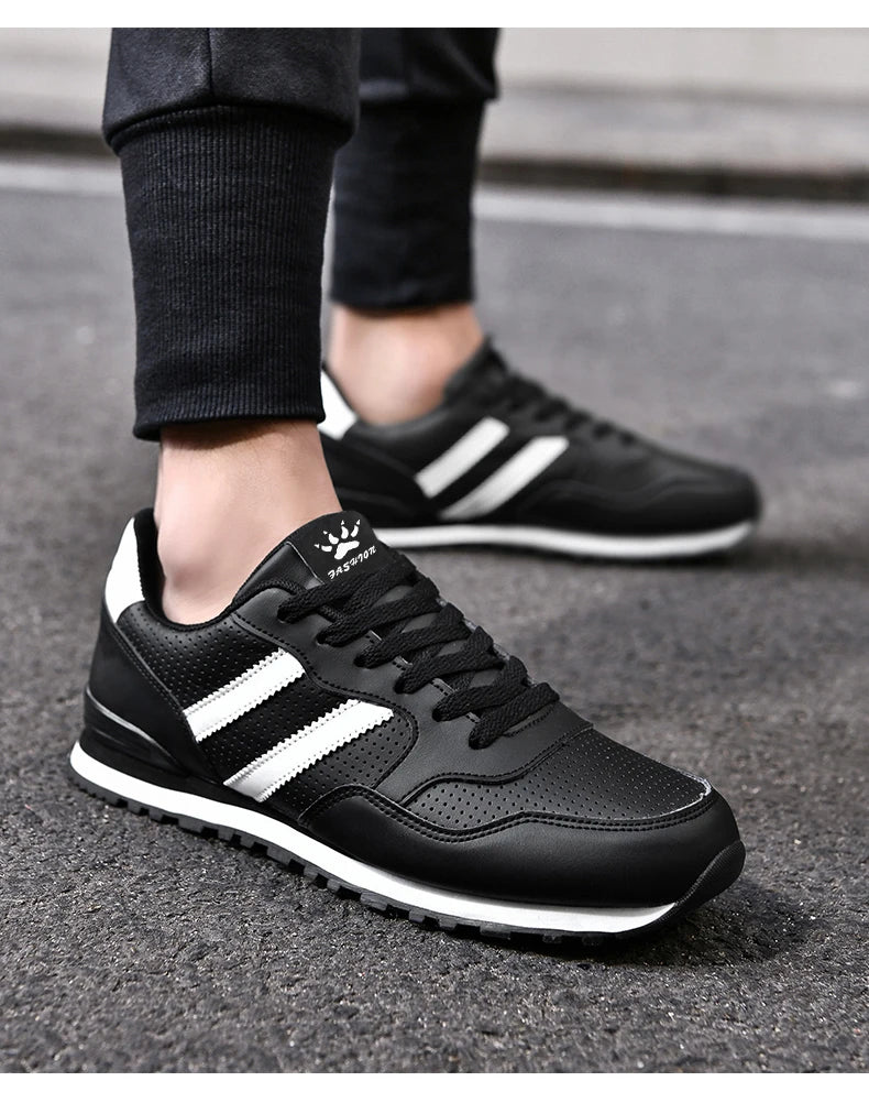High Quality Men's Vulcanized Sneakers Leather Casual Shoes Breathable Mesh Men Tennis Shoes Male Flat Shoe Zapatillas Hombre