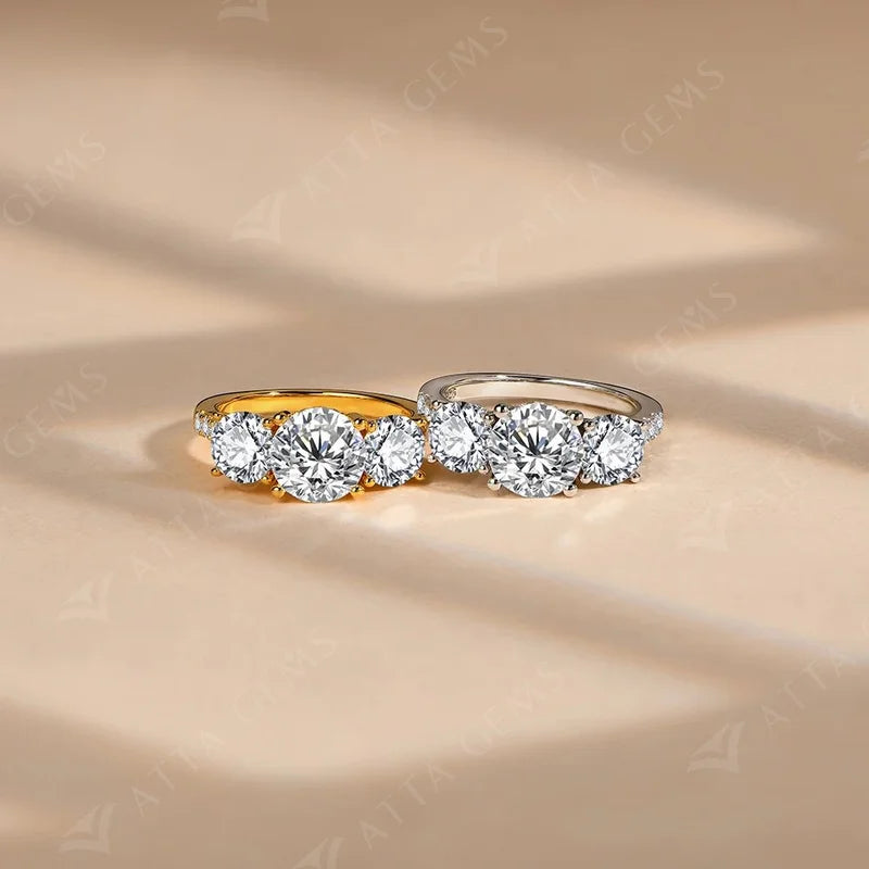Engagement Ring Round Cut 4.0ct Moissanite Rings for Women Sterling Silver Ring Wedding Promise Rings for Her