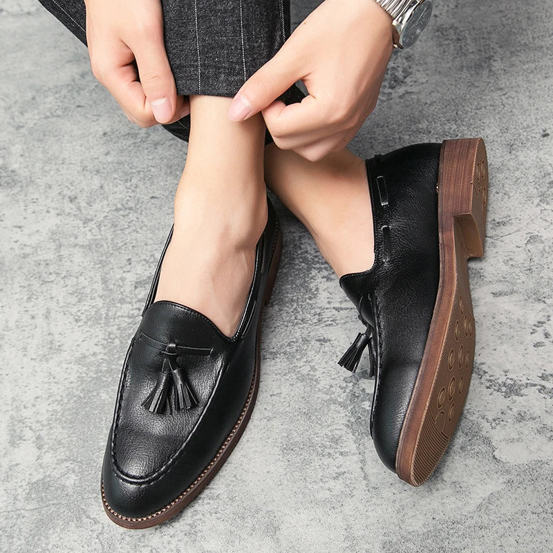 Men Small Fringe Loafers PU Low Heel Business Casual Formal Men Shoes