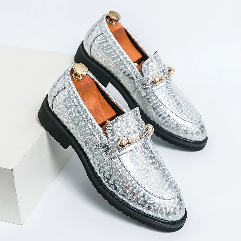 Men's Glossy Leather Shoes European American Luxury Blue High-end Banquet Loafers Commuting Party Dress Formal Shoes Size：38-46